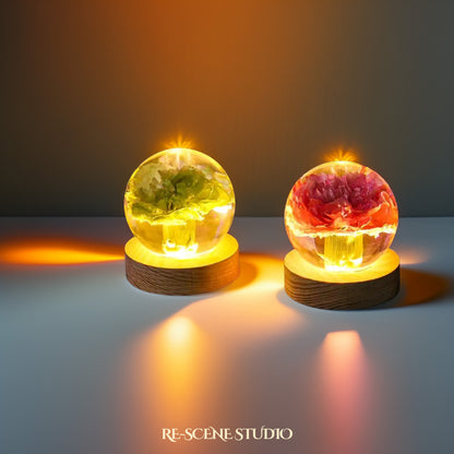 Carnation Sphere Resin Lamp Flower Only / No Engraving / Green – Handmade Epoxy Resin Lamp by Rescene Studio | Rescene Studio
