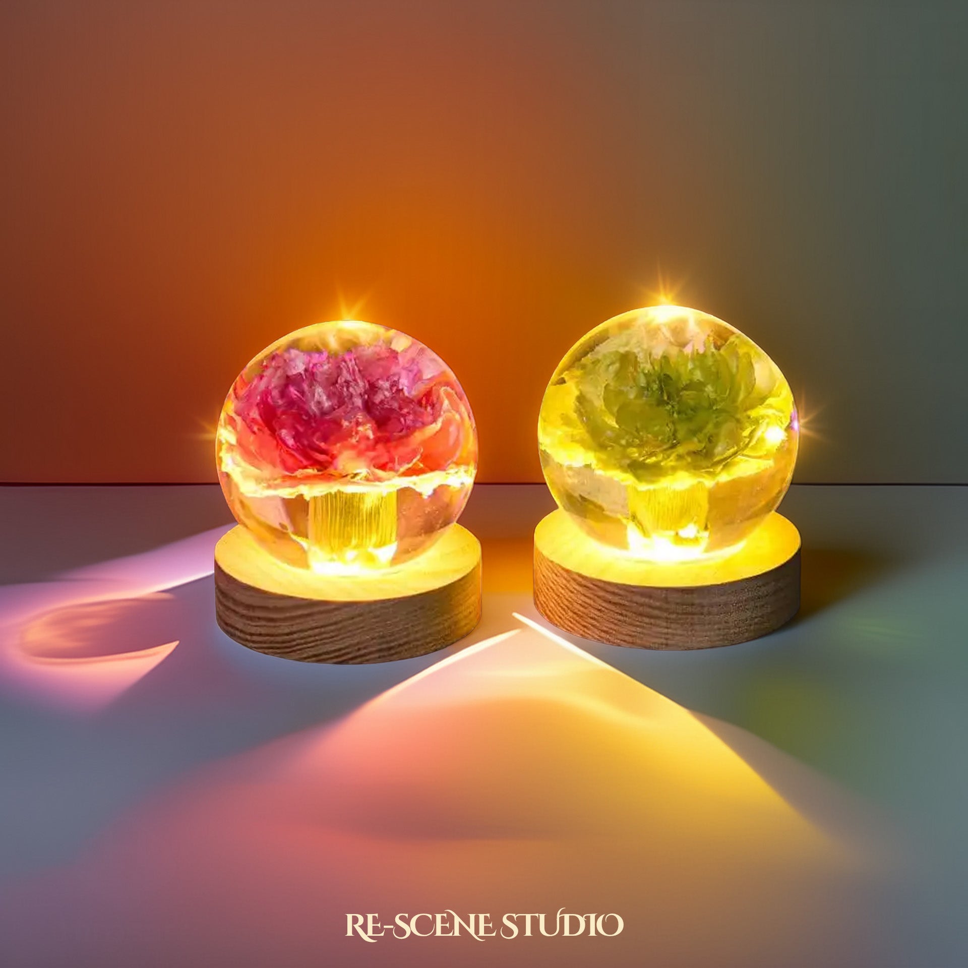 Carnation Sphere Resin Lamp Flower Only / No Engraving / Green – Handmade Epoxy Resin Lamp by Rescene Studio | Rescene Studio