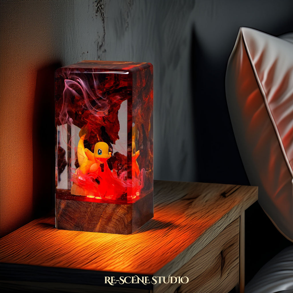 Charmander Resin Epoxy Lamp Multicolor / Size XL: 16 x 7 x 7 (cm) – Handmade Epoxy Resin Lamp by Rescene Studio | Rescene Studio