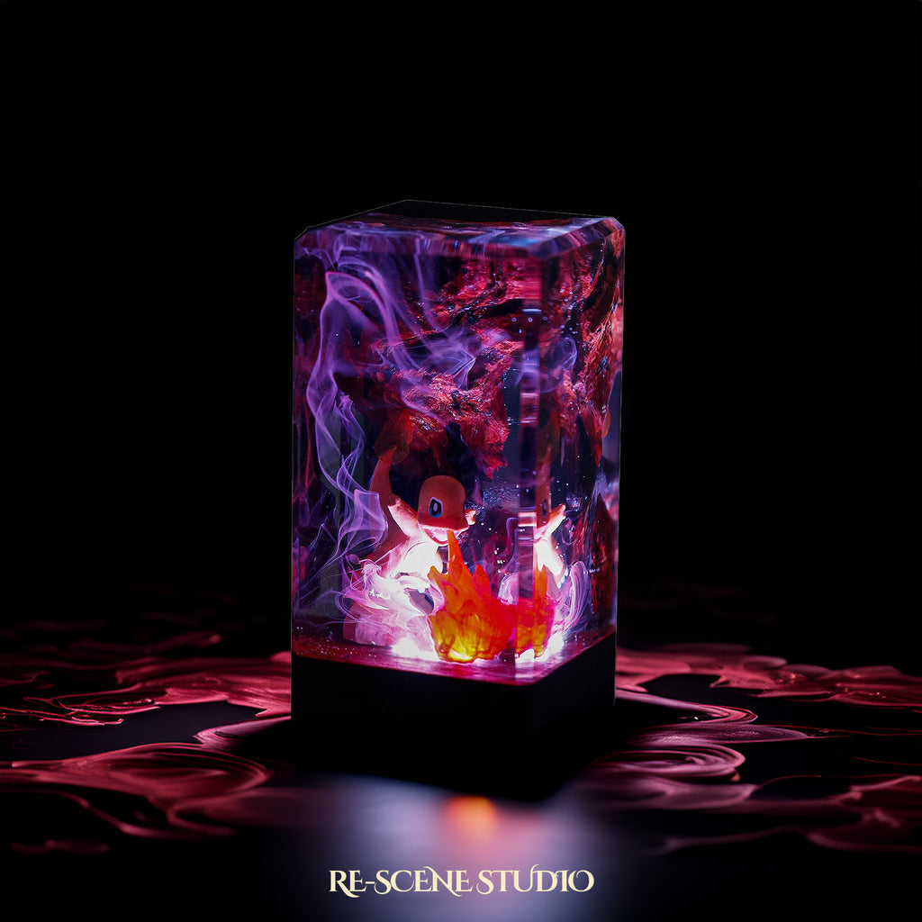 Charmander Resin Epoxy Lamp Multicolor / Size XL: 16 x 7 x 7 (cm) – Handmade Epoxy Resin Lamp by Rescene Studio | Rescene Studio