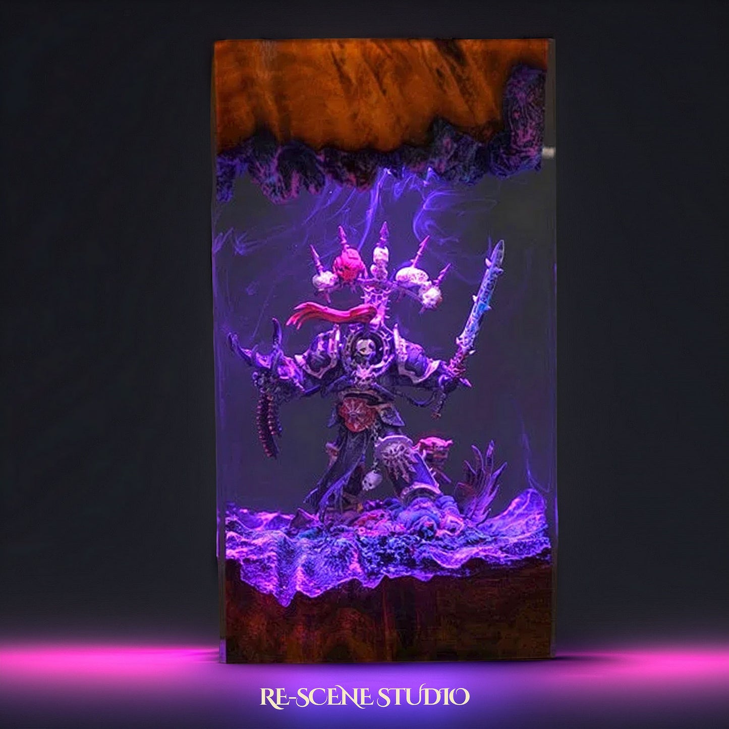 Corrupted Armored Crusader Resin Lamp — Display Setup | Artisan Resin Art Lamp, Ambient Light for Home or Office