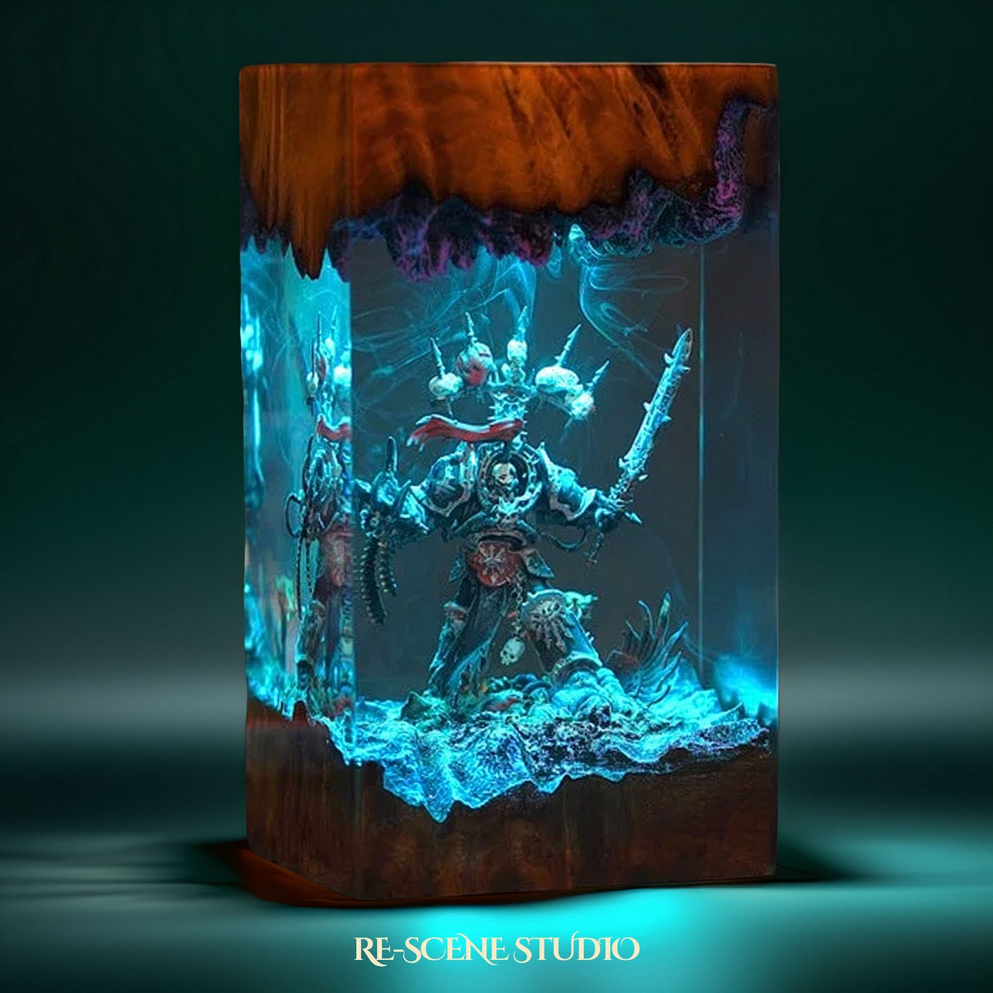 Corrupted Armored Crusader Resin Lamp — Handcrafted Epoxy Resin LED Lamp | Unique Ambient Decor & Collector's Gift