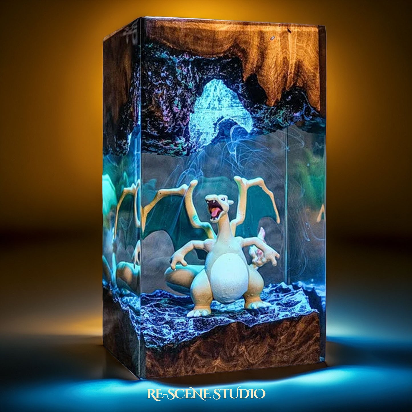 Volcanic Wyrm Resin Lamp — Side Profile View | Handmade Pop-Culture Resin Art, Perfect Themed Gift