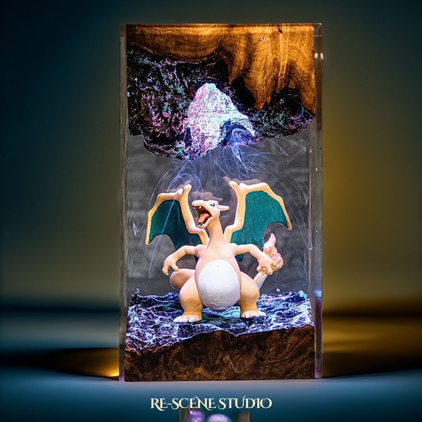Volcanic Wyrm Resin Lamp — Closeup Detail | Original Epoxy Resin Sculpture with Built-in LED Glow