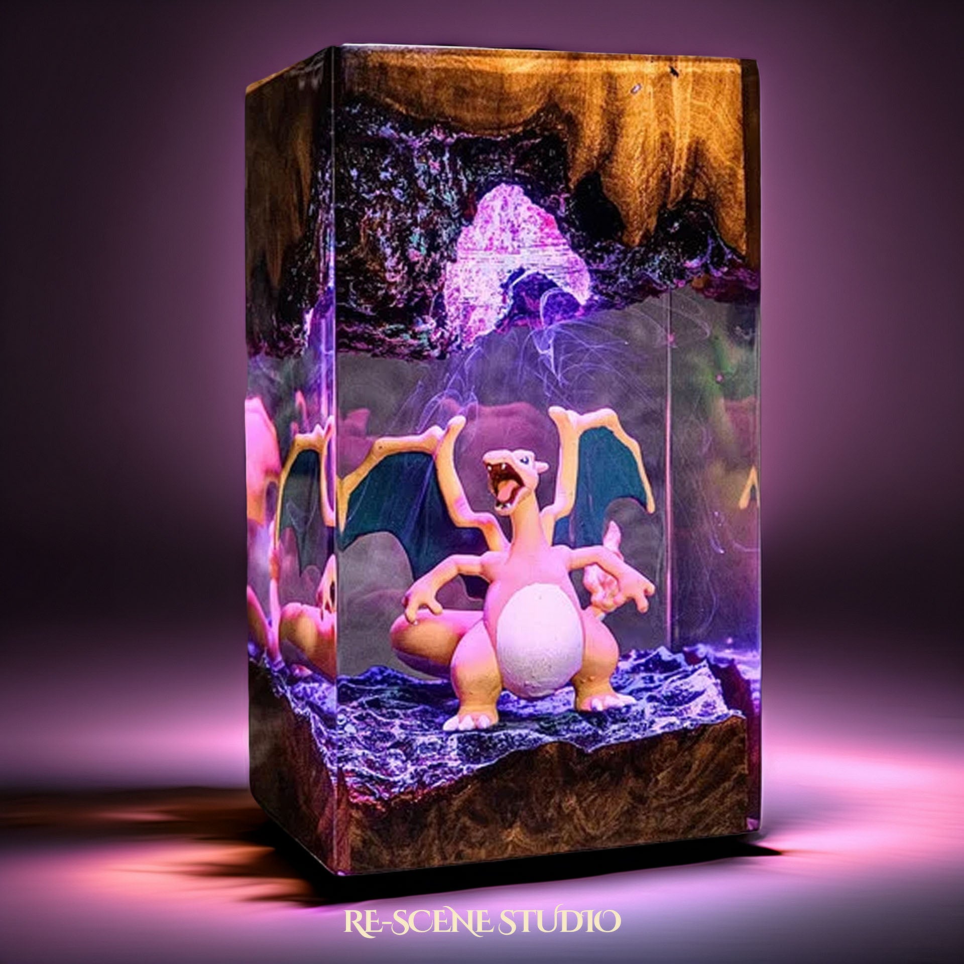 Volcanic Wyrm Resin Lamp — Display Setup | Artisan Resin Art Lamp, Ambient Light for Home or Office