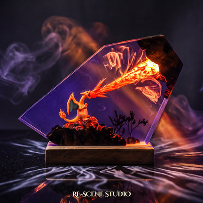 Glowing Charizard Resin Lamp V2: Pokemon fan decor sealed in crystal-clear epoxy resin