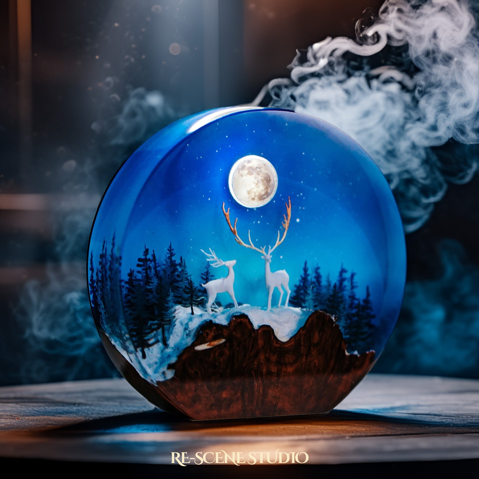 Moonlit Forest Epoxy Resin Globe Lamp Multicolor / Size M: 13 x 12 (cm) – Handmade Epoxy Resin Lamp by Rescene Studio | Rescene Studio