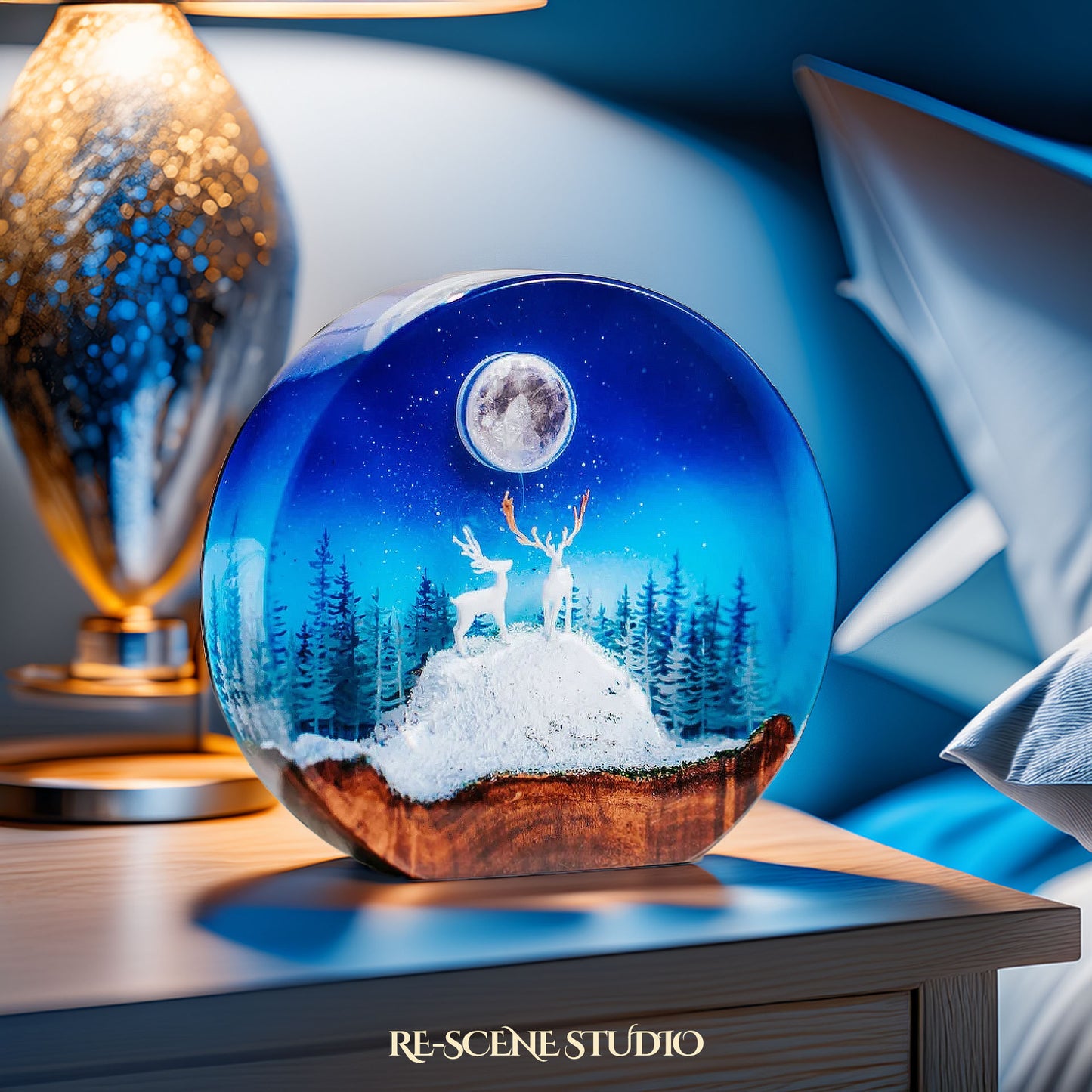 Moonlit Forest Epoxy Resin Globe Lamp Multicolor / Size M: 13 x 12 (cm) – Handmade Resin Lamp by Rescene Studio | Rescene Studio