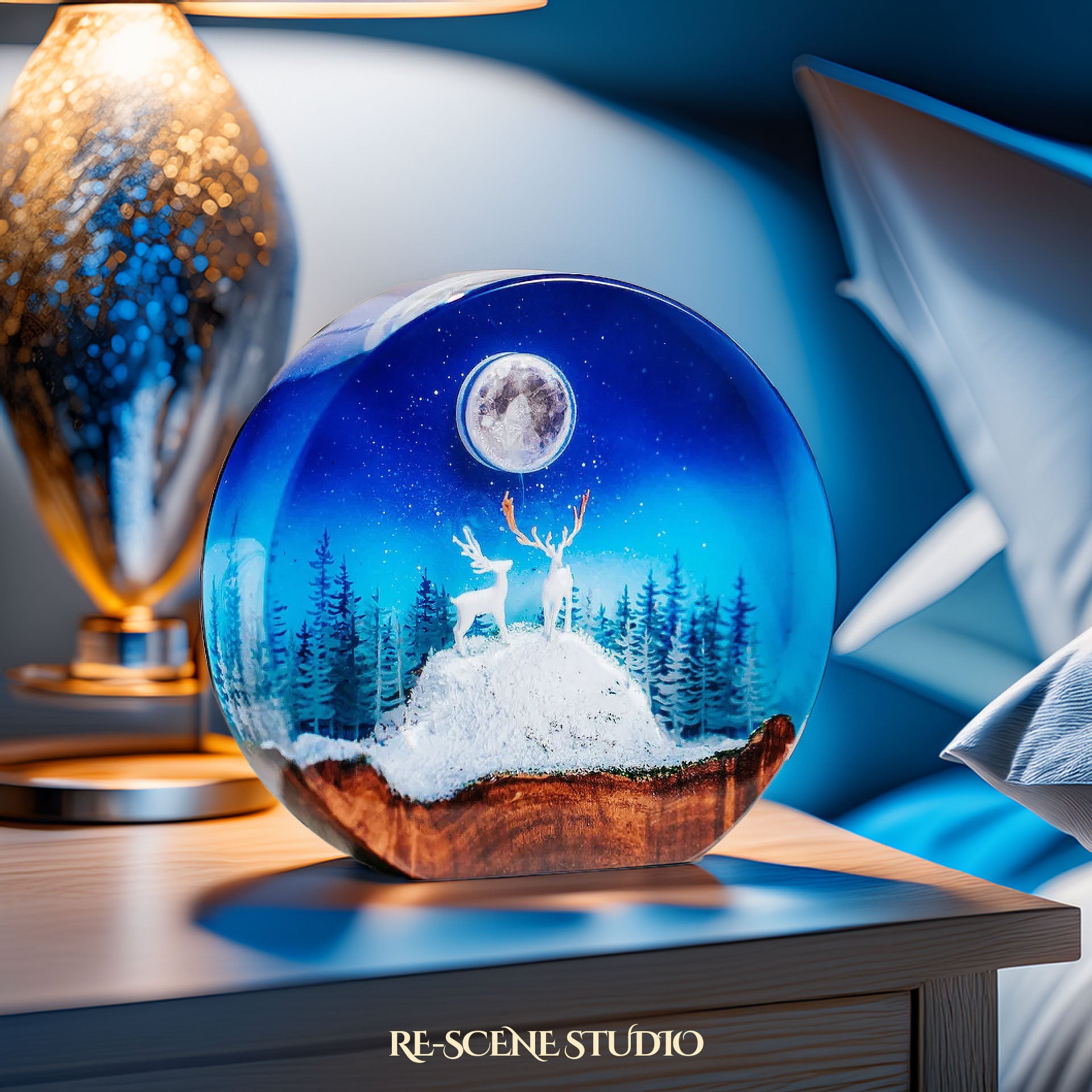 Moonlit Forest Epoxy Resin Globe Lamp Multicolor / Size M: 13 x 12 (cm) – Handmade Epoxy Resin Lamp by Rescene Studio | Rescene Studio