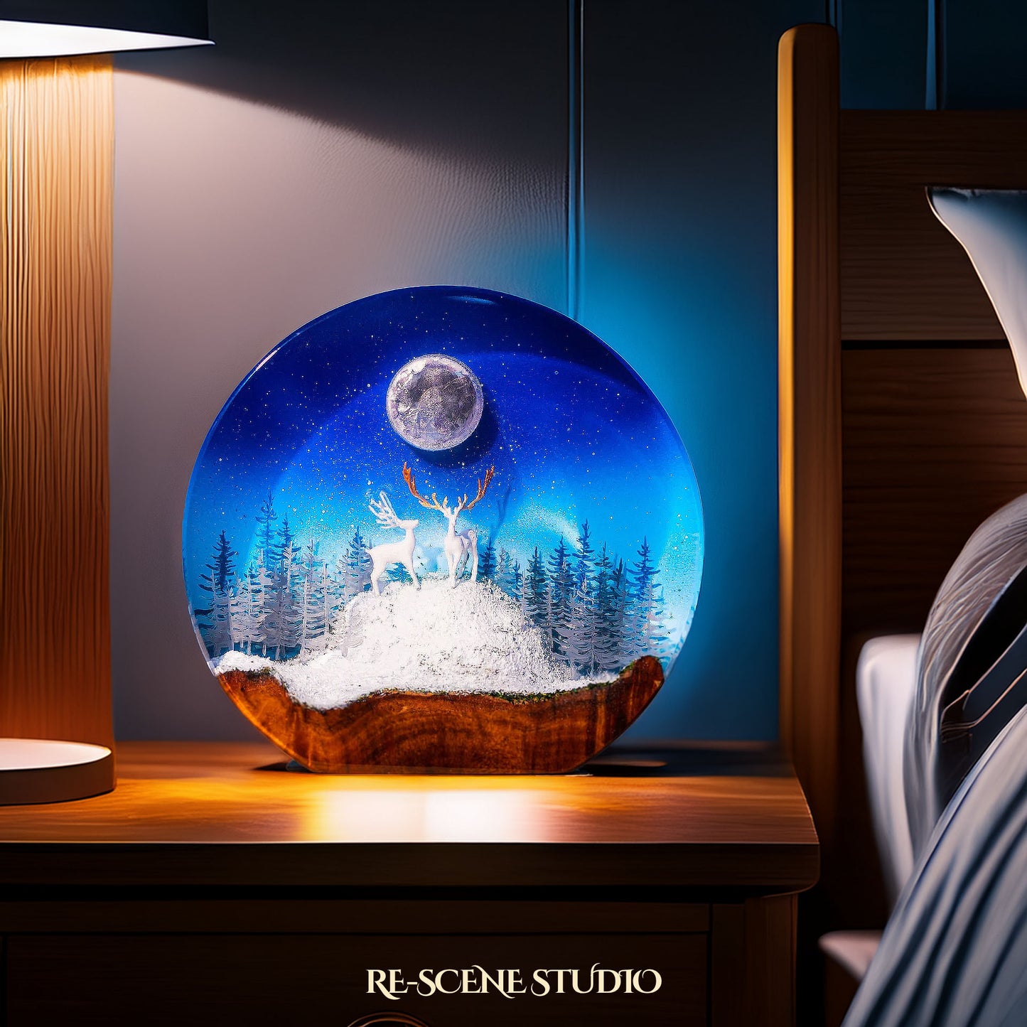 Moonlit Forest Epoxy Resin Globe Lamp Multicolor / Size M: 13 x 12 (cm) – Handmade Resin Lamp by Rescene Studio | Rescene Studio