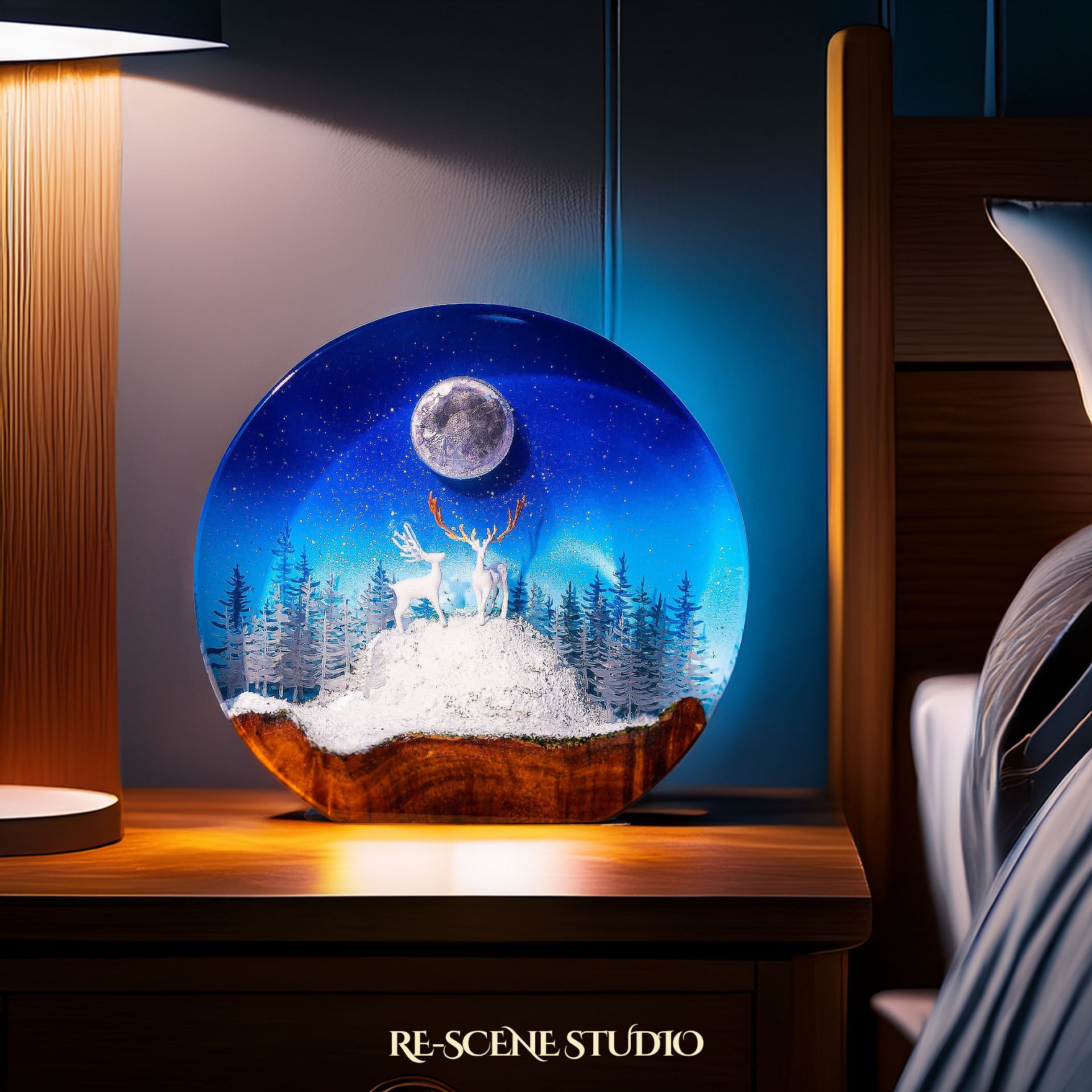 Moonlit Forest Epoxy Resin Globe Lamp Multicolor / Size M: 13 x 12 (cm) – Handmade Epoxy Resin Lamp by Rescene Studio | Rescene Studio