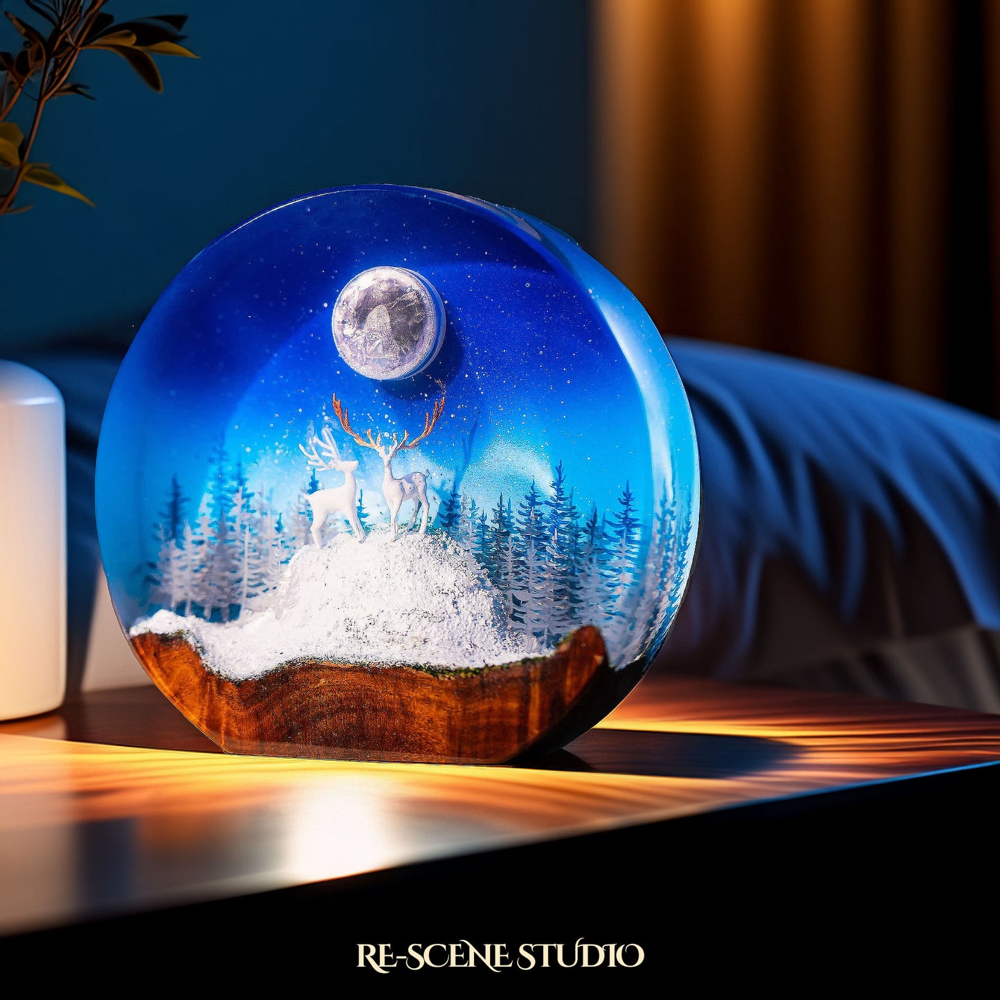 Moonlit Forest Epoxy Resin Globe Lamp Multicolor / Size M: 13 x 12 (cm) – Handmade Resin Lamp by Rescene Studio | Rescene Studio