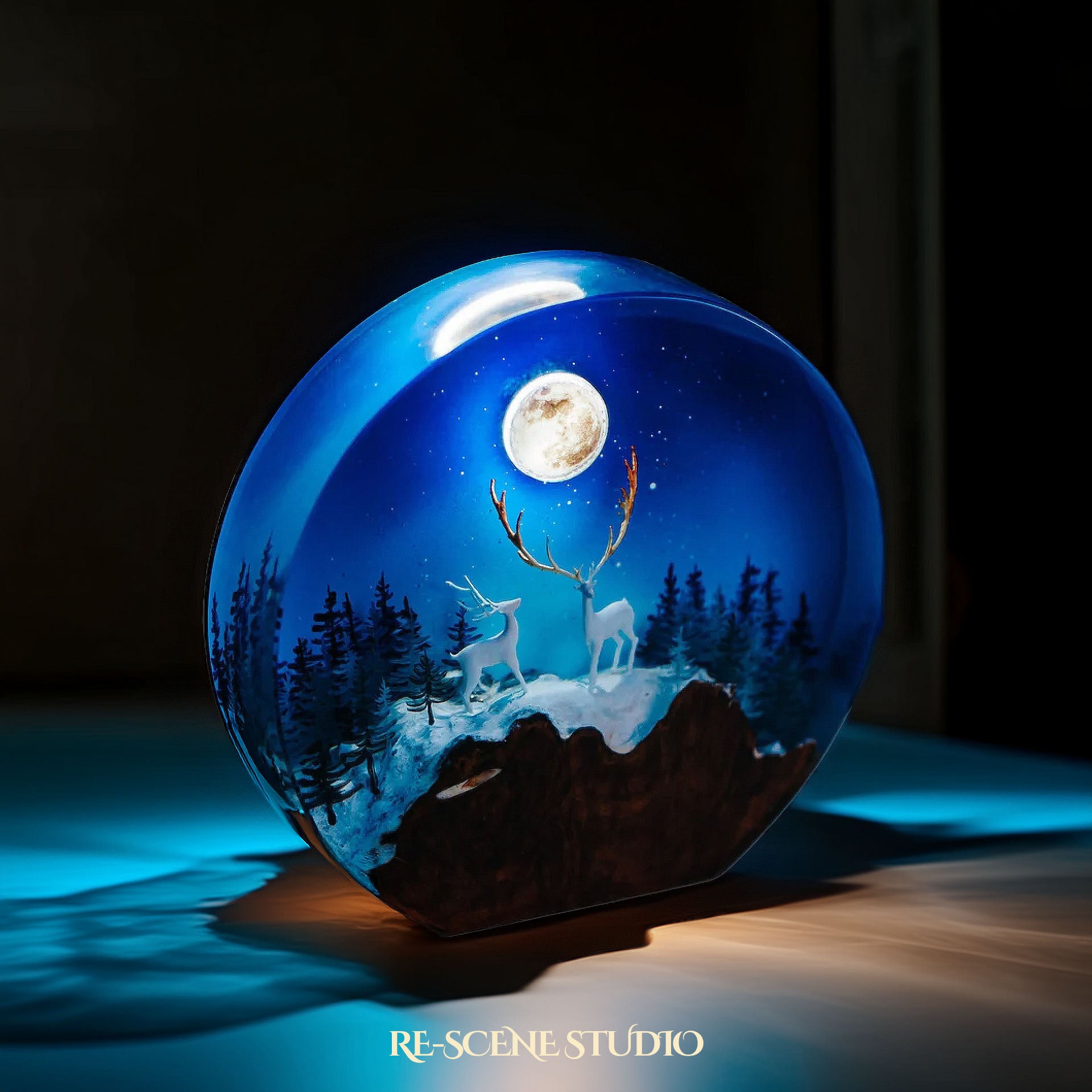 Moonlit Forest Epoxy Resin Globe Lamp Multicolor / Size M: 13 x 12 (cm) – Handmade Epoxy Resin Lamp by Rescene Studio | Rescene Studio