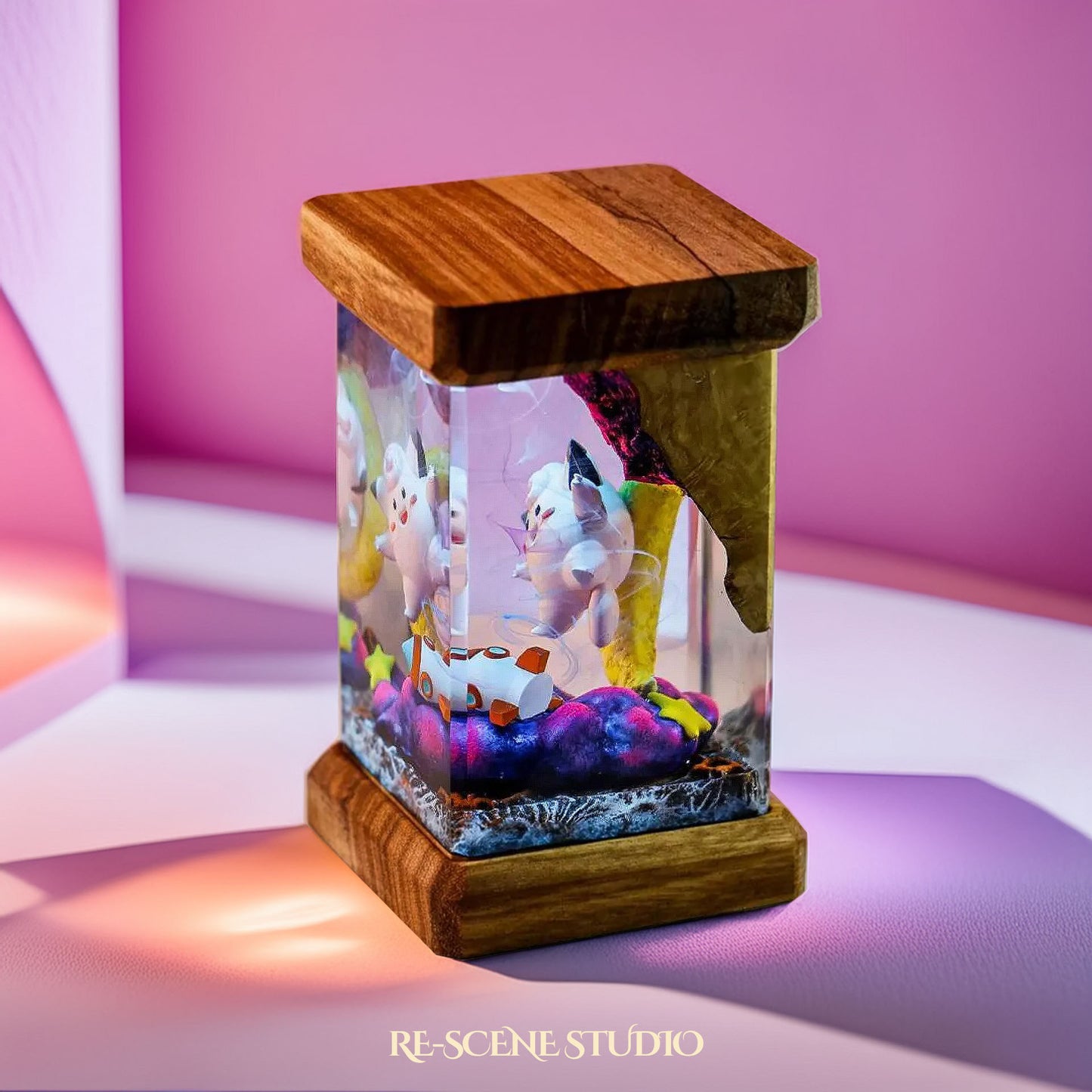 Clefairy Cosmic Dream Resin Epoxy Lamp Multicolor / Size M: 6 x 6 x 12 (cm) – Handmade Resin Lamp by Rescene Studio | Rescene Studio
