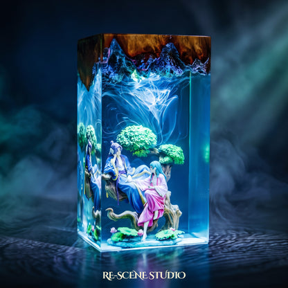 Cowherd and Weaver Girl Resin Lamp, hand-poured epoxy resin night light glowing in 16 RGB colors