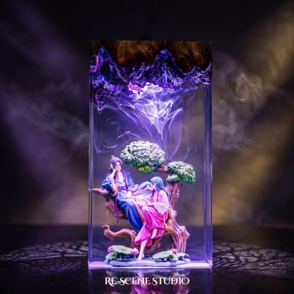 Glowing Cowherd and Weaver Girl Resin Lamp: decor sealed in crystal-clear epoxy resin