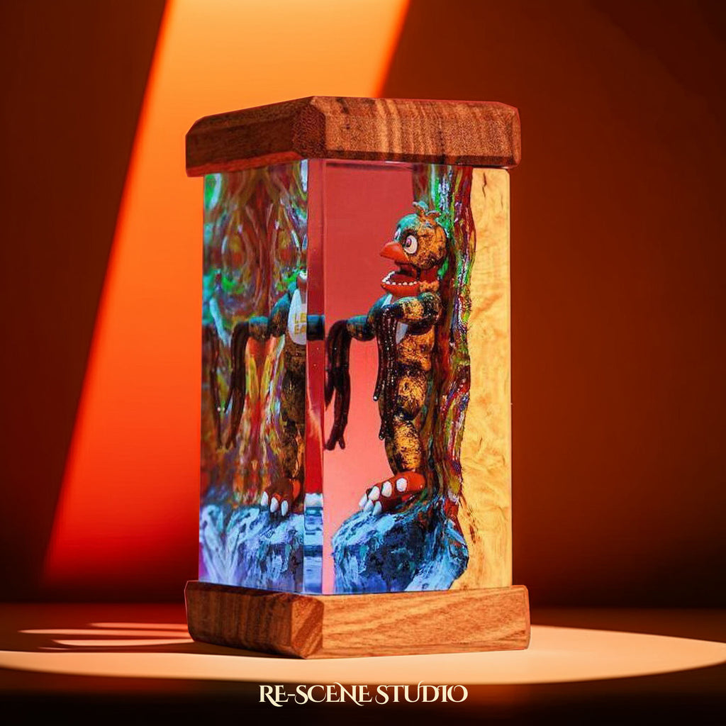 Creepy Chica Resin Epoxy Lamp Multicolor / Size M: 6 x 6 x 12 (cm) – Handmade Epoxy Resin Lamp by Rescene Studio | Rescene Studio