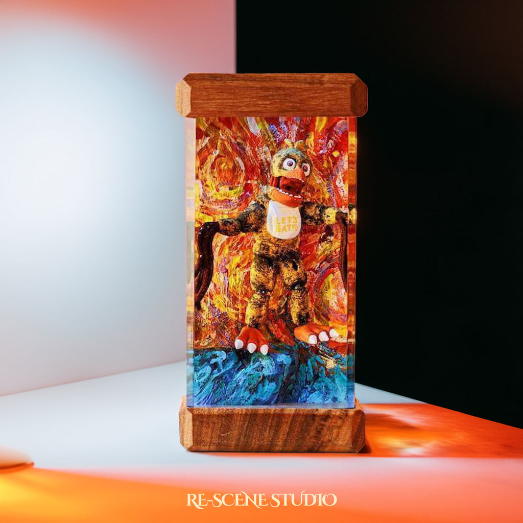 Creepy Chica Resin Epoxy Lamp Multicolor / Size M: 6 x 6 x 12 (cm) – Handmade Epoxy Resin Lamp by Rescene Studio | Rescene Studio