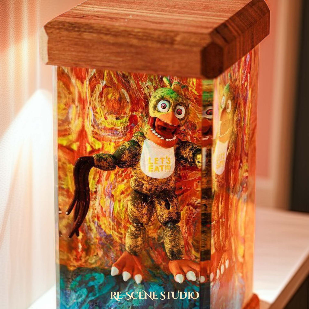 Creepy Chica Resin Epoxy Lamp Multicolor / Size M: 6 x 6 x 12 (cm) – Handmade Epoxy Resin Lamp by Rescene Studio | Rescene Studio