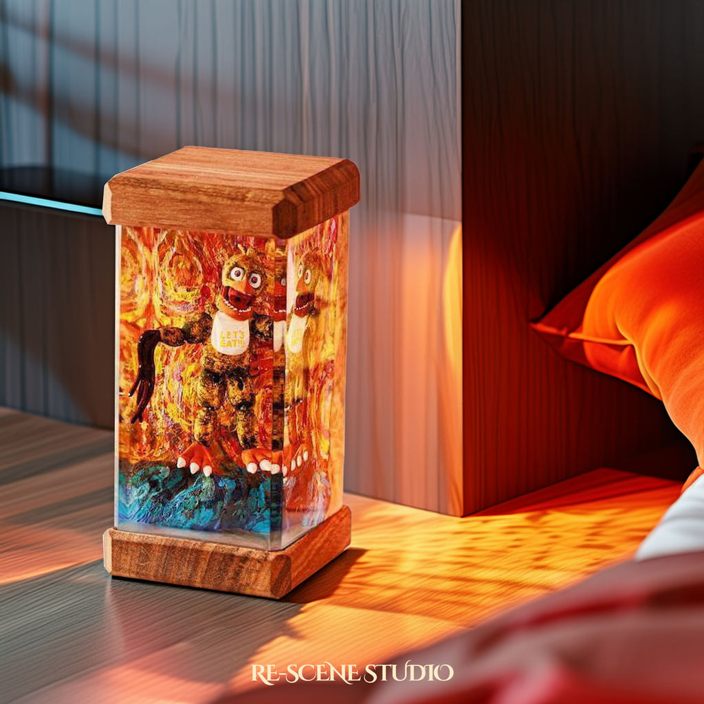 Creepy Chica Resin Epoxy Lamp Multicolor / Size M: 6 x 6 x 12 (cm) – Handmade Epoxy Resin Lamp by Rescene Studio | Rescene Studio