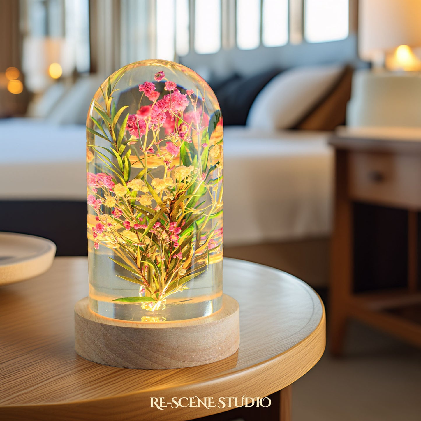 Gypsophila Dome Resin Lamp No Engraving – Handmade Epoxy Resin Lamp by Rescene Studio | Rescene Studio