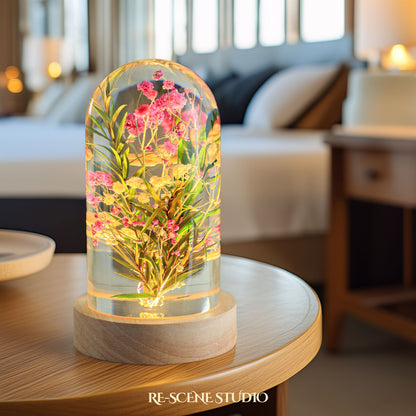 Gypsophila Dome Resin Lamp No Engraving – Handmade Epoxy Resin Lamp by Rescene Studio | Rescene Studio
