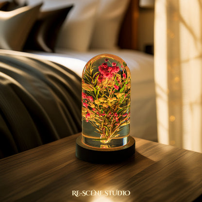 Gypsophila Dome Resin Lamp No Engraving – Handmade Epoxy Resin Lamp by Rescene Studio | Rescene Studio