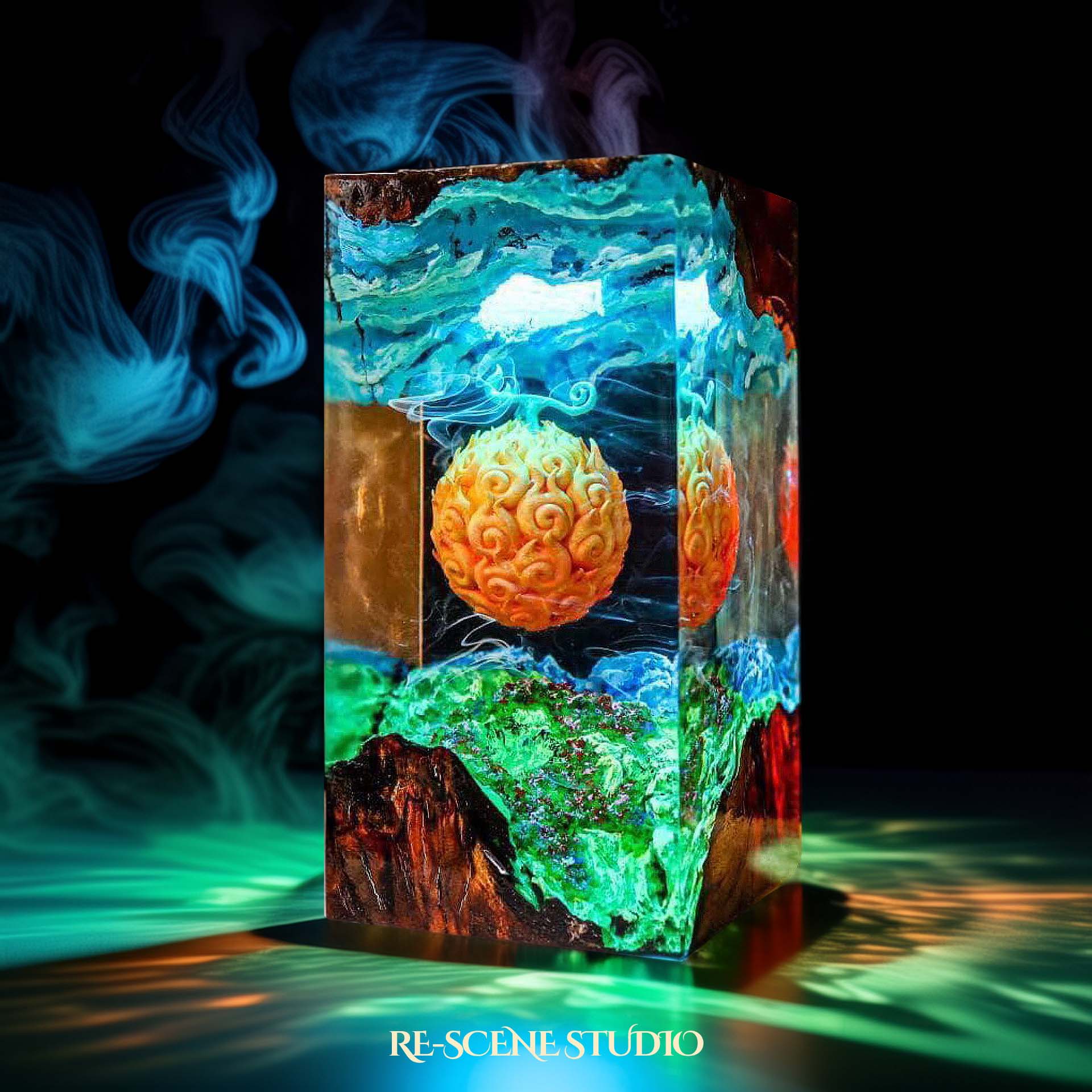 Mera Mera no Mi Resin Lamp - One Piece Multicolor / Size M – Handmade Epoxy Resin Lamp by Rescene Studio | Rescene Studio