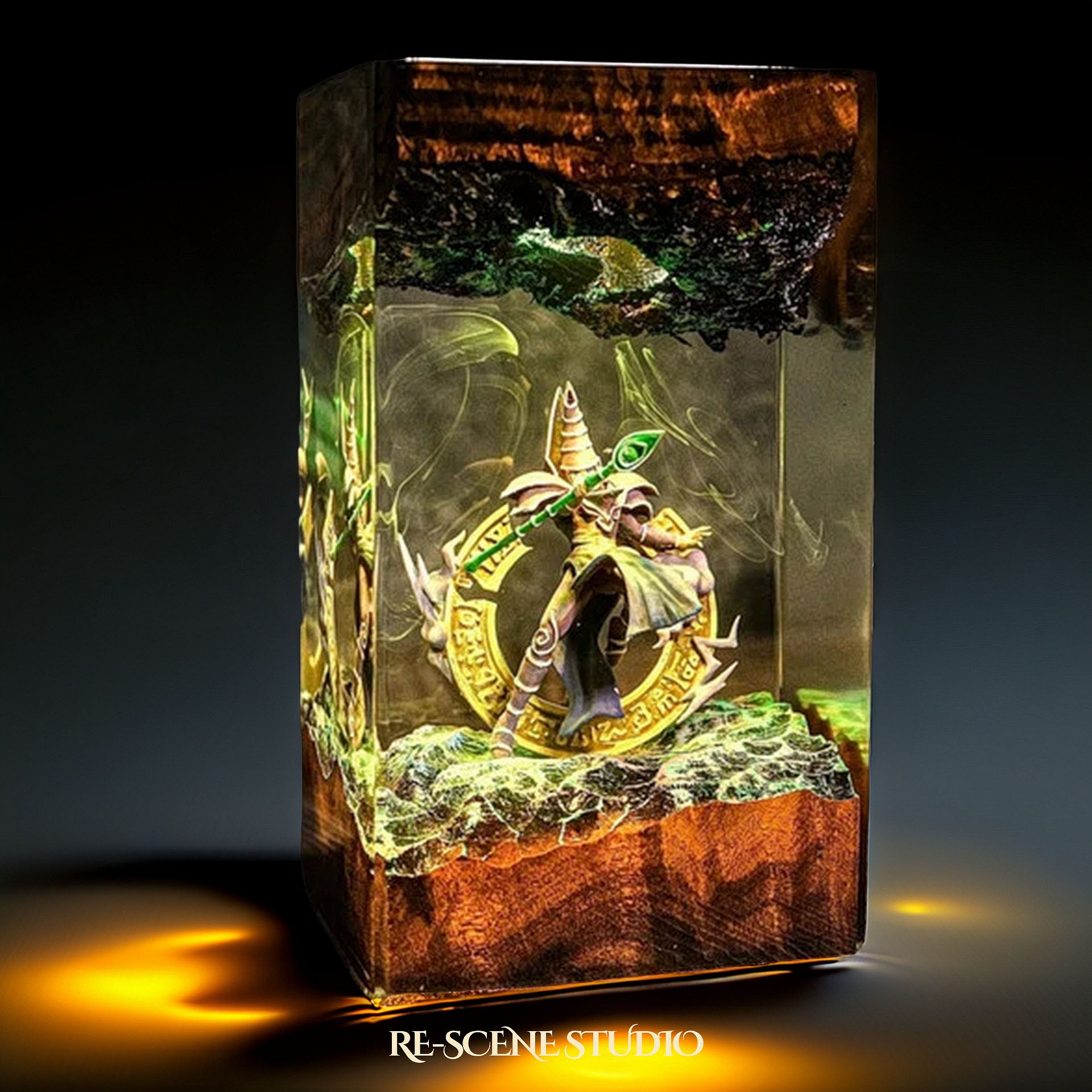 Robed Spellcaster Resin Lamp — Closeup Detail | Original Epoxy Resin Sculpture with Built-in LED Glow