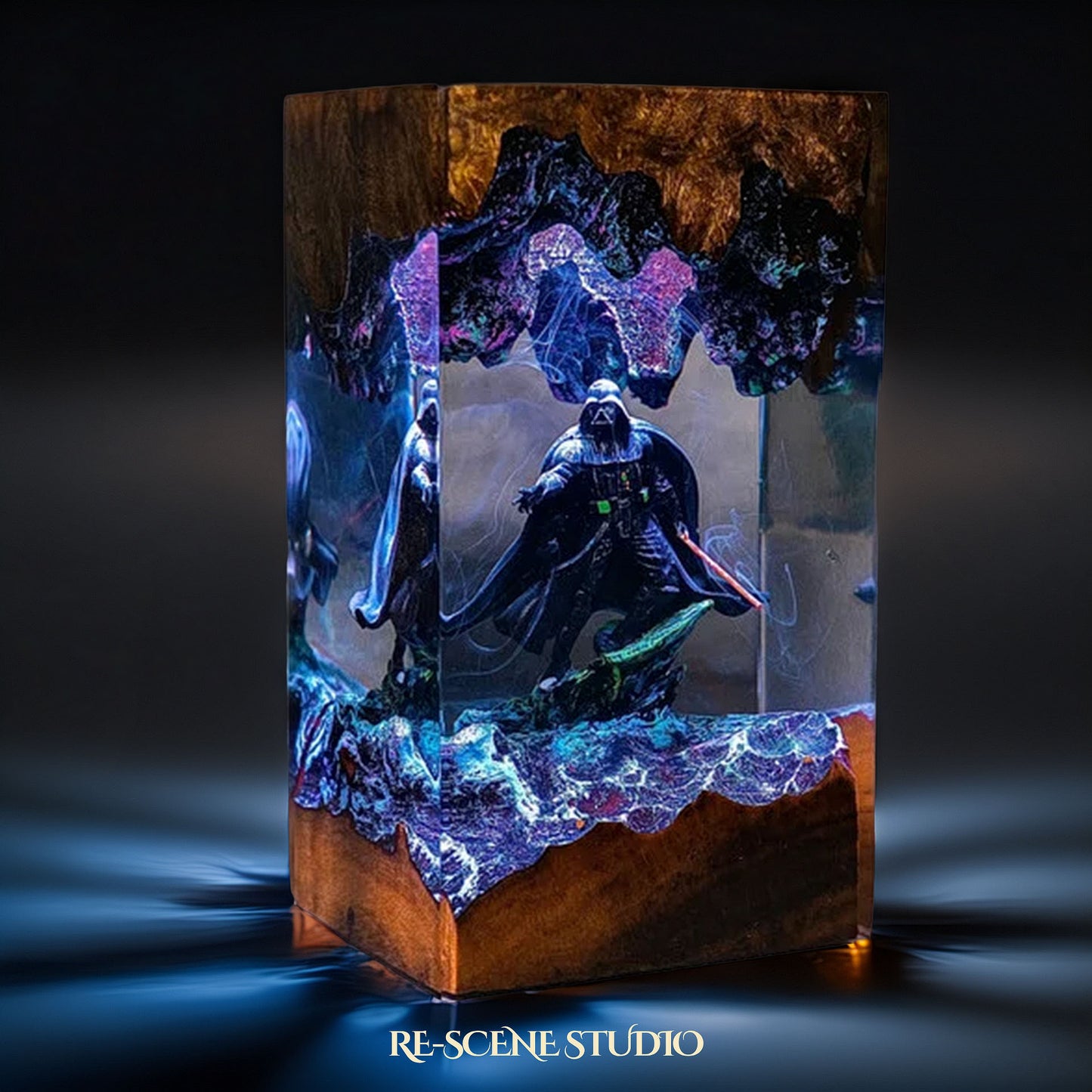 Black-Masked Lord Resin Lamp V2 — Handcrafted Epoxy Resin LED Lamp | Unique Ambient Decor & Collector's Gift