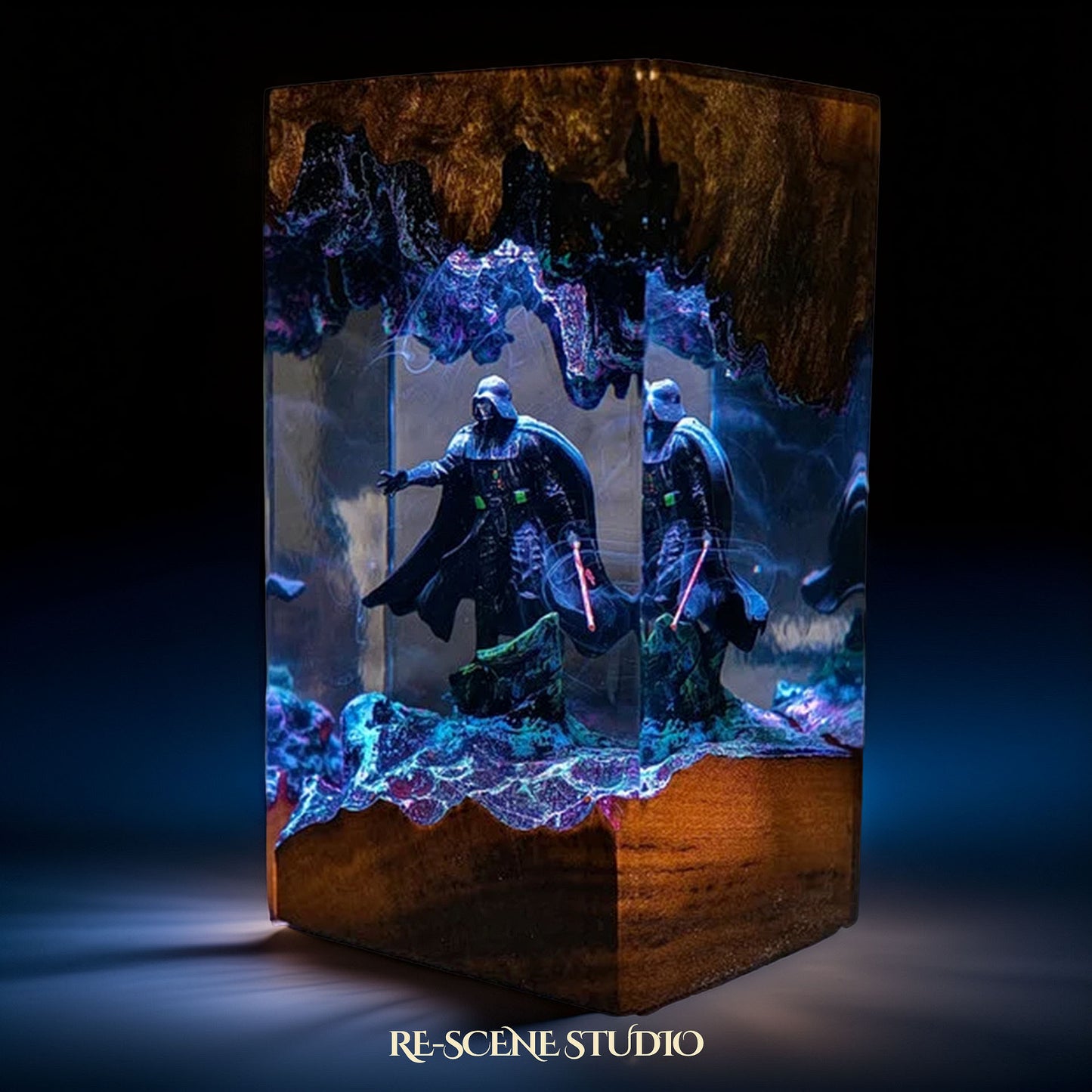 Black-Masked Lord Resin Lamp V2 — Side Profile View | Handmade Pop-Culture Resin Art, Perfect Themed Gift