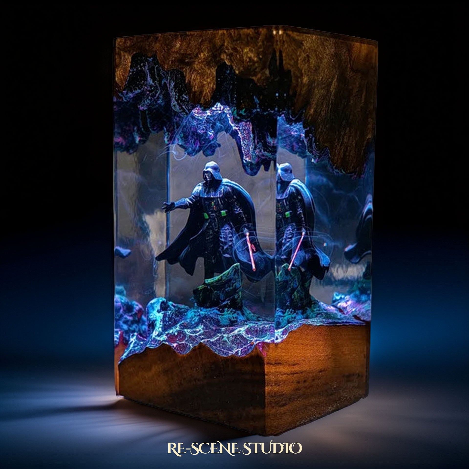Black-Masked Lord Resin Lamp V2 — Side Profile View | Handmade Pop-Culture Resin Art, Perfect Themed Gift