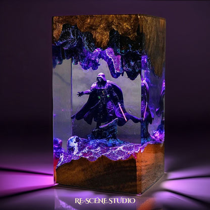 Black-Masked Lord Resin Lamp V2 — Display Setup | Artisan Resin Art Lamp, Ambient Light for Home or Office