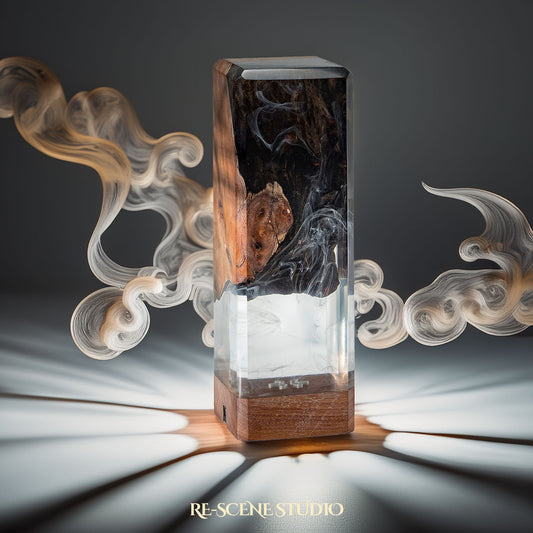 Deep Black Ocean Resin Epoxy Lamp Multicolor / Size M: 12 x 6 x 6 (cm) – Handmade Resin Lamp by Rescene Studio | Rescene Studio