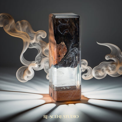 Deep Black Ocean Resin Lamp Multicolor / Size M: 12 x 6 x 6 (cm), Handmade Epoxy Resin Lamp