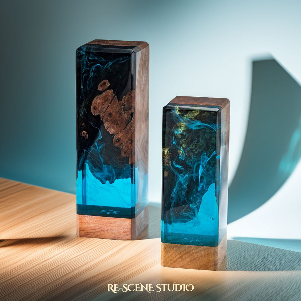 Deep Blue Ocean Resin Epoxy Lamp Multicolor / Size M: 12 x 6 x 6 (cm) – Handmade Epoxy Resin Lamp by Rescene Studio | Rescene Studio