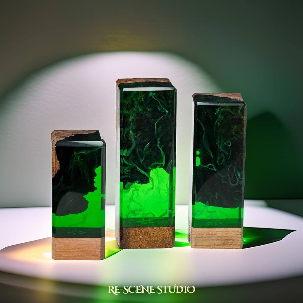 Deep Green Forest Resin Epoxy Lamp Multicolor / Size M: 12 x 6 x 6 (cm) – Handmade Epoxy Resin Lamp by Rescene Studio | Rescene Studio