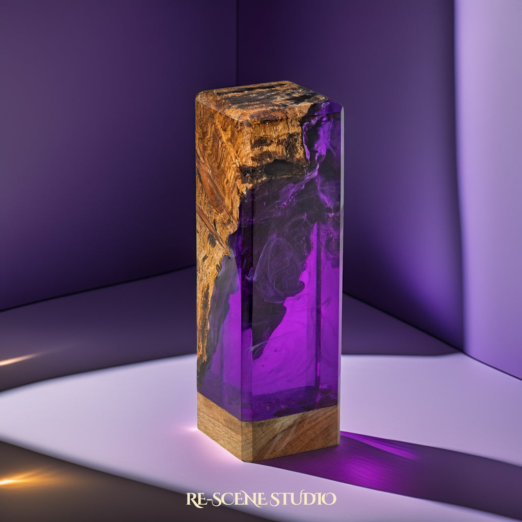 Deep Violet Ocean Resin Epoxy Lamp Multicolor / Size M: 12 x 6 x 6 (cm) – Handmade Epoxy Resin Lamp by Rescene Studio | Rescene Studio