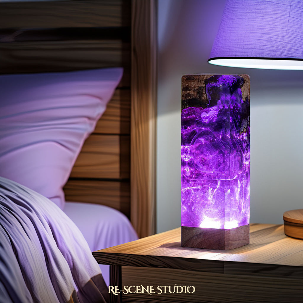 Deep Violet Ocean Resin Epoxy Lamp Multicolor / Size M: 12 x 6 x 6 (cm) – Handmade Epoxy Resin Lamp by Rescene Studio | Rescene Studio