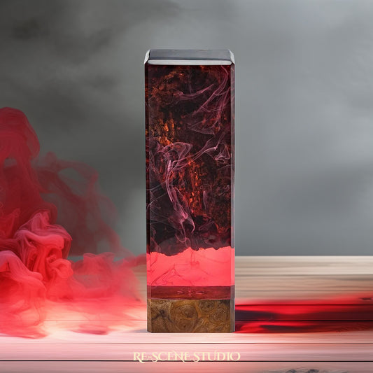 Deep Red Ocean Resin Lamp Multicolor / Size M: 12 x 6 x 6 (cm), Handmade Epoxy Resin Lamp