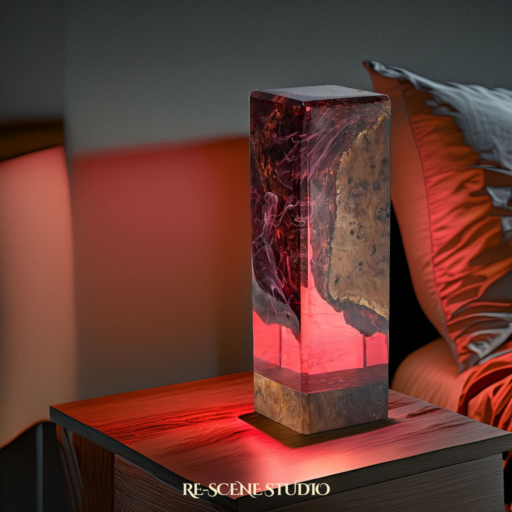 Deep Red Ocean Resin Epoxy Lamp Multicolor / Size M: 12 x 6 x 6 (cm) – Handmade Epoxy Resin Lamp by Rescene Studio | Rescene Studio