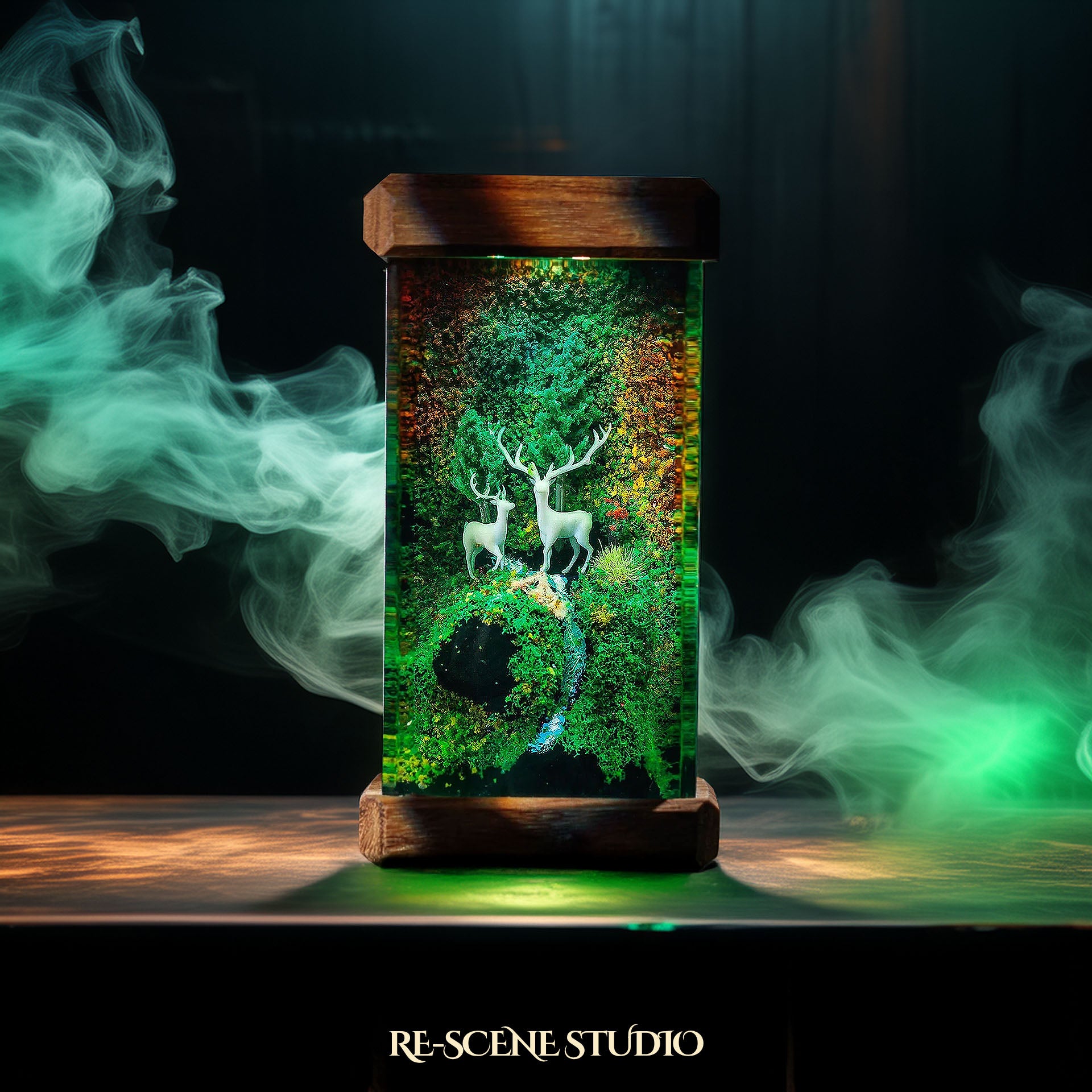 Deer Forest Resin Epoxy Lamp Multicolor / Size M: 6 x 6 x 12 (cm) – Handmade Epoxy Resin Lamp by Rescene Studio | Rescene Studio