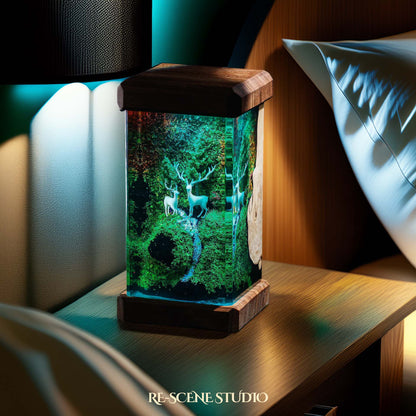 Deer Forest Resin Epoxy Lamp Multicolor / Size M: 6 x 6 x 12 (cm) – Handmade Resin Lamp by Rescene Studio | Rescene Studio