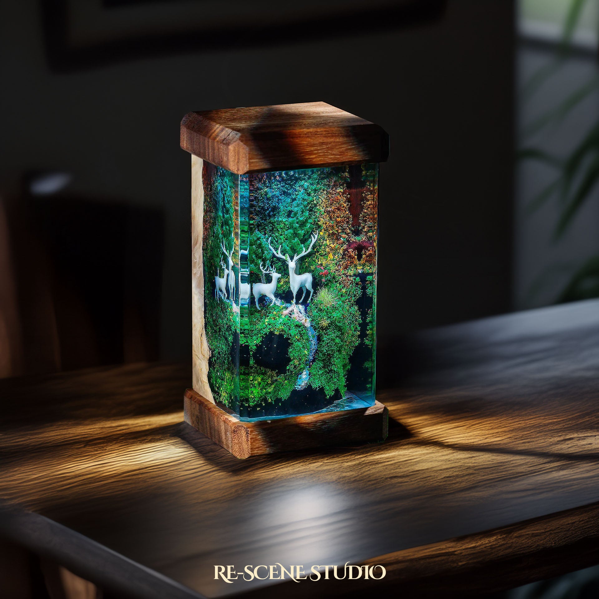 Deer Forest Resin Epoxy Lamp Multicolor / Size M: 6 x 6 x 12 (cm) – Handmade Epoxy Resin Lamp by Rescene Studio | Rescene Studio