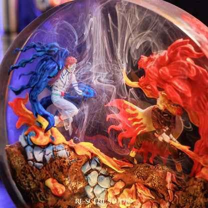 Akaza vs Rengoku Resin Diorama Lamp – Demon Slayer Multicolor / Size M: 13 x 12 (cm) – Handmade Resin Lamp by Rescene Studio | Rescene Studio