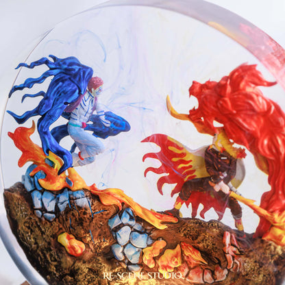 Akaza vs Rengoku Resin Diorama Lamp – Demon Slayer Multicolor / Size M: 13 x 12 (cm) – Handmade Resin Lamp by Rescene Studio | Rescene Studio