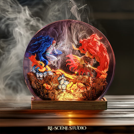 Akaza vs Rengoku Resin Diorama Lamp – Demon Slayer Multicolor / Size M: 13 x 12 (cm) – Handmade Resin Lamp by Rescene Studio | Rescene Studio