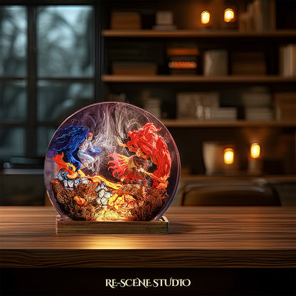 Akaza vs Rengoku Resin Diorama Lamp – Demon Slayer Multicolor / Size M: 13 x 12 (cm) – Handmade Resin Lamp by Rescene Studio | Rescene Studio