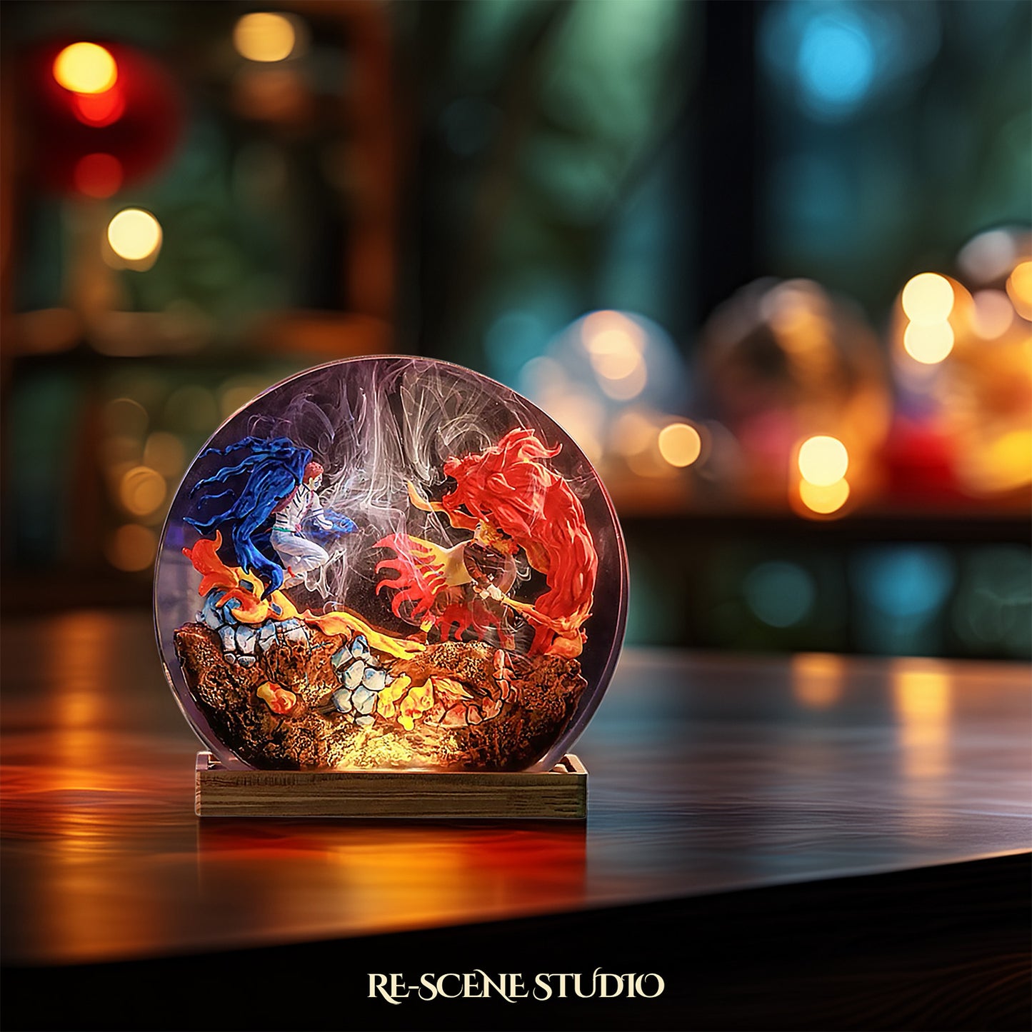 Akaza vs Rengoku Resin Diorama Lamp – Demon Slayer Multicolor / Size M: 13 x 12 (cm) – Handmade Resin Lamp by Rescene Studio | Rescene Studio