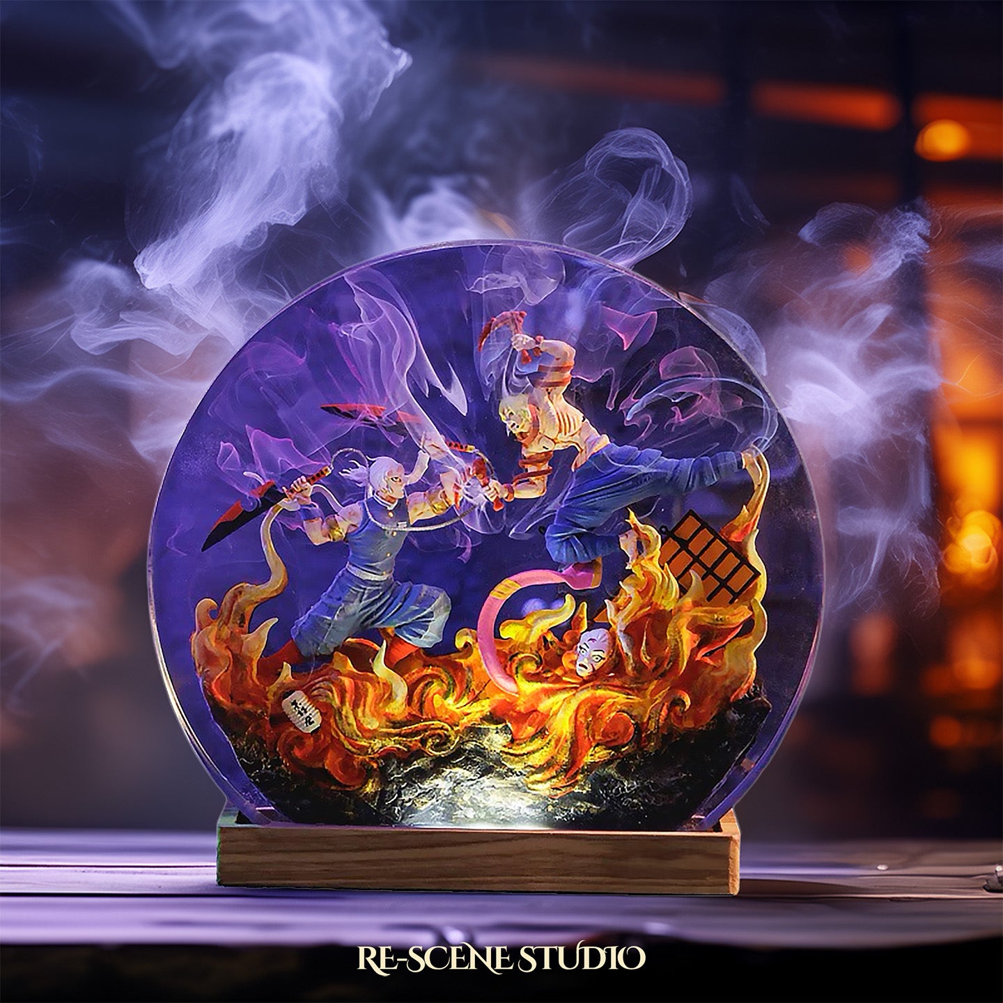 Tengen Uzui vs Gyutaro Resin Epoxy Lamp – Demon Slayer Multicolor / Size M: 13 x 12 (cm) – Handmade Epoxy Resin Lamp by Rescene Studio | Rescene Studio
